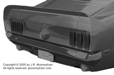 Custom-made rear spoiler extension for the 1969 Ford Mustang Mach 1 one-of-a-kind supercar Shadowfast