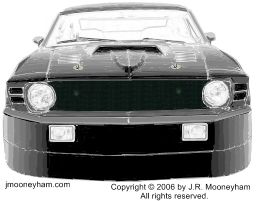 Head on view of front end of completed 1969 Ford Mustang Mach 1 supercar.
